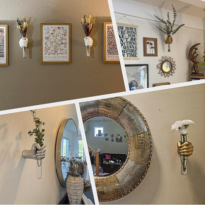 2 Pieces Wall Sculptures, Hands Vase Home Decor, Wall Mount Art Sculpture, Unique Wall Art Statue, Funky Flower Vase Decorations, Modern Eclectic Hanging Decor,Hands Statue (Green(L+R))
