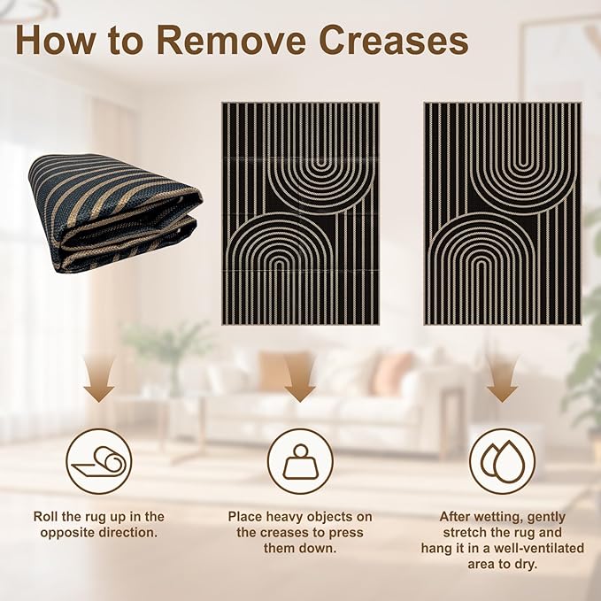 Easy Jute Rugs for Entryway, 3' x 5' Indoor Outdoor Rug, Black Farmhouse Washable Ultra-Thin Non-Slip Area Rug for Foyer, Backdoor, Living Room, Kitchen, Bedroom, Balcony