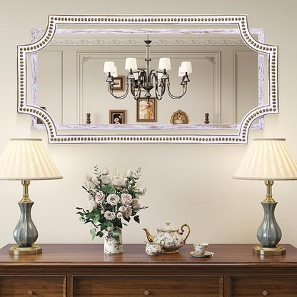 HOITUZYUS 24x47 Inch Large Wooden Farmhouse Wall Mirror, Rustic Decorative Mirrors for Living Room, Bedroom, Bathroom, Entryway - Horizontally or Vertically Mount