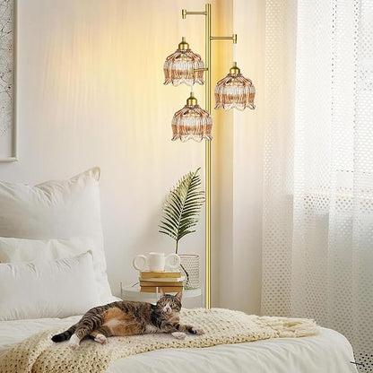 AHDWDW Gold Floor Lamp for Living Room Bedroom,Modern Floor Lamps with Unique Glass Shades,68IN Mid Century Tall Standing Lamp,Vintage Tree Floor Lamp for Corner Office Reading,3 Light Bulb Included