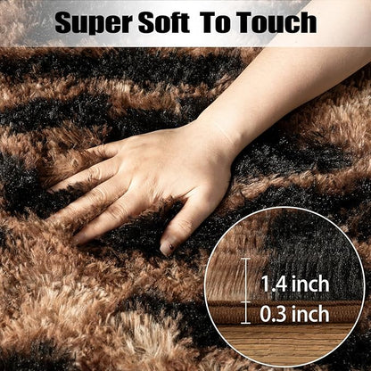 qulint Leopard Rug for Living Room, 5x7 Fluffy Carpet for Bedroom Soft Shaggy Cheetah Rug for Kids Room, Modern Animal Carpet for Dorm Room Nursery Home Decor Aesthetic (5ft x 7ft, Leopard)