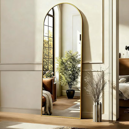 Simple Deluxe Arched Full Length Mirror, 56"×15" Large Floor Mirrors, for Wall Door Bedroom Bathroom Living Room (Gold)