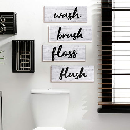 Jetec 4 Pieces Farmhouse Bathroom Wall Decor Wash Signs Rustic Hanging Wooden Signs Primitive Wall Arts Vintage Country Wooden Decorations for Home Room Bathroom(White)