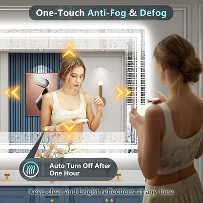 60x30 LED Bathroom Mirror with Lights, Backlit and Front Lit Anti-Fog Lighted Vanity Mirrors for Bathroom Wall, Dimmable, 3-Color Light, Memory, Shatter-Proof, HD Tempered Glass, CRI＞90