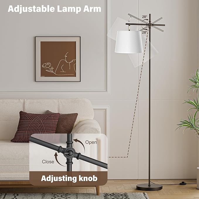SIBRILLE Floor Lamp with Linen Shade, Dimmable Tall Standing Lamp with Remote Control & 3 Color Temperatures Bulb, Modern Swing Arm Floor Lamps for Living Room Bedroom Office Corner