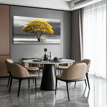 wall art for living room Decorations Photo Prints - panoramic black and white with yellow trees The moon scenery - Modern Home Decor The room Stretched and Framed Ready to Hang artwork 24X48inches
