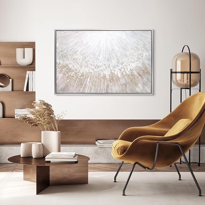 Empire Art Direct Abstract Wall Art Textured Hand Painted Canvas by Martin Edwards, Champagne Frame, 32" x 48", Silver Pellets