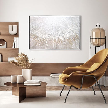 Empire Art Direct Abstract Wall Art Textured Hand Painted Canvas by Martin Edwards, Champagne Frame, 32" x 48", Silver Pellets