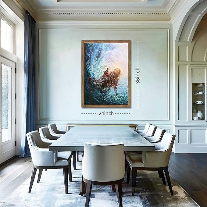 Framed Jesus Christian Wall Art, Hand of God Canvas Paintings Posters Prints, Christ Religion Bible Jesus Salvation Wall Decor for Church Study Prayer Room Home Decoration 36x24 in