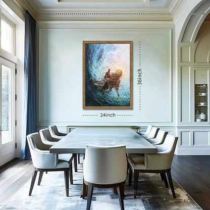 Framed Jesus Christian Wall Art, Hand of God Canvas Paintings Posters Prints, Christ Religion Bible Jesus Salvation Wall Decor for Church Study Prayer Room Home Decoration 36x24 in