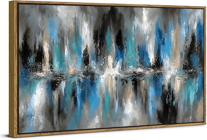 Black and Blue Abstract Canvas Wall Art Neutral Framed Painting for Living Room Office Colorful Brush Stroke Modern Artwork Contemporary Poster Pastel Minimalist Prints Bedroom Home Decorations 20x40