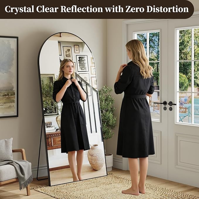 Large Black Full Length Mirror, 76''x35 Arched Floor Mirror for Bedroom, Oversized Full Body Mirror with Stand, Tempered Glass Safety Wall Mirrors for Living Room, Bathroom, Entryway