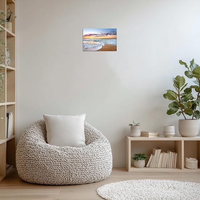 TutuBeer 1 Panel Beach Art for Wall Beach Paintings for Wall White Ocean Sunrise with Deep Blue Sky Sea Pictures for Home Pictures of the Ocean Stretched and Framed for Home Decor 24x36 inch