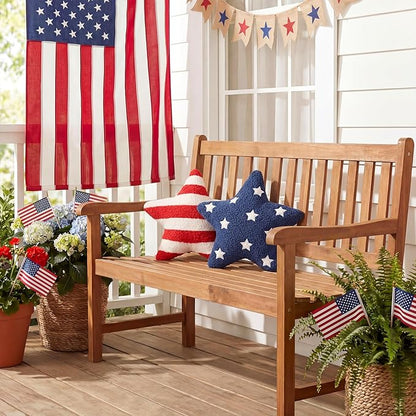 2 Pcs 4th of July Decorations 13x13" Star Throw Pillows, Rustic Patriotic Red White Blue Teddy Fleece Pillows with Star Embroidery & Flag Stripes, Americana Farmhouse Decor for July 4th Memorial Day