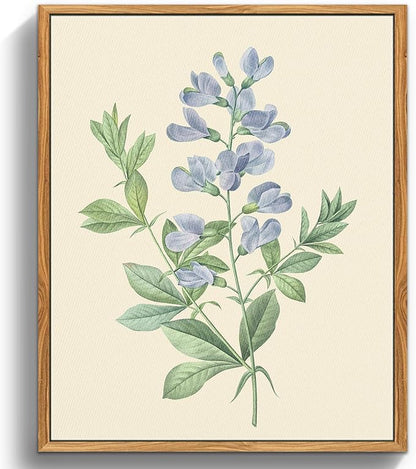 crmotu Framed Wall Art for Living Room, Blue Floral Botanical Canvas Prints, Minimalist Flower Vintage Wall Decor, Pea Branch Leaf Wall Pictures for Bathroom Bedroom Above Bed Kitchen, 16x24 inch