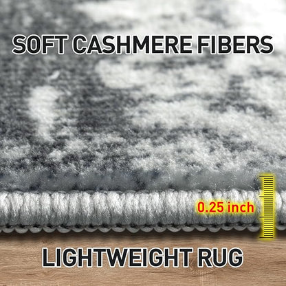 8x10 Area Rugs Washable Rug: Large Modern Abstract Living Room Rug Soft Anti-Skid Thin Carpet Indoor Floor Non-Shedding Carpets for Bedroom Dining Farmhouse Nursery Home Office Black Grey Gold