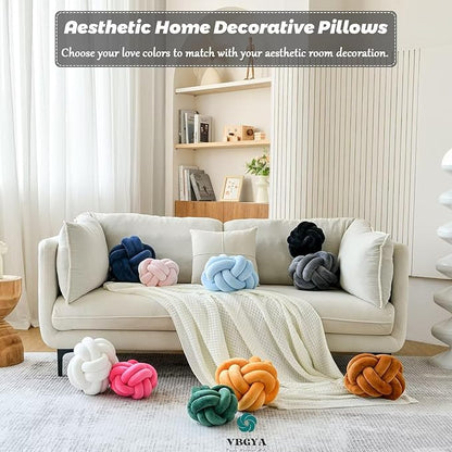 Knot Pillow Ball, Soft Decorative Throw Pillows Cushion, 11 Inch Round Plush Knotted Pillows Dark Gray Pillow, Modern Home Throw Knot Decorative Cushion for Bedroom, Sofa, Couch