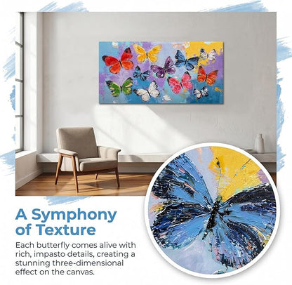 Enartly Butterfly Canvas Wall Art for Living Room, Textured Colorful Butterfly Artwork Paintings, Modern Wall Decor for Home Bedroom Garden Farmhouse Decor, 40"x20"
