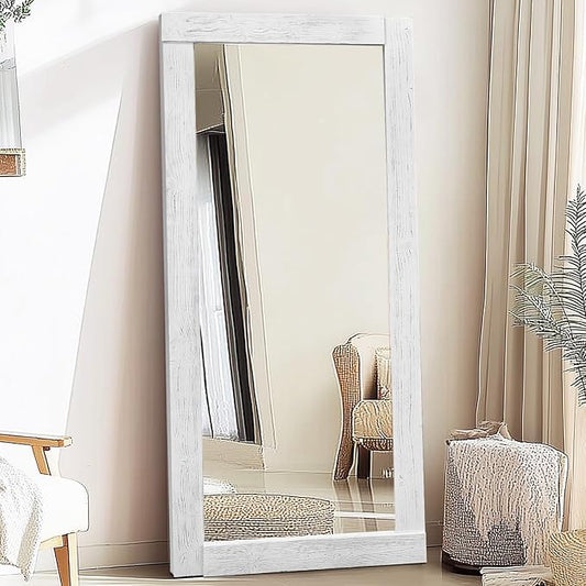 Full Length Mirror 71"x32" – Solid Wood Frame, HD Tempered Glass, Wall Mounted & Leaning, Rustic Modern Decor for Bedroom, Living Room, Entryway, White