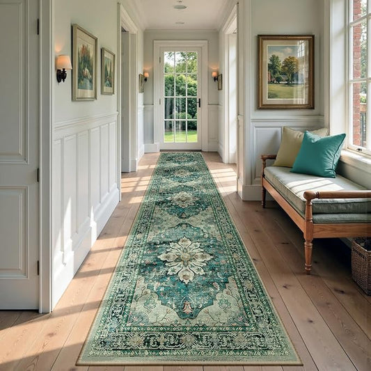 RELEANY Area Rugs 2'6"x10' Runner Rug Non Slip Washable for Kitchen Hallway Bedroom Beside Laundry Room Bathroom Rug, Floor Carpet, Dark Blue Vintage