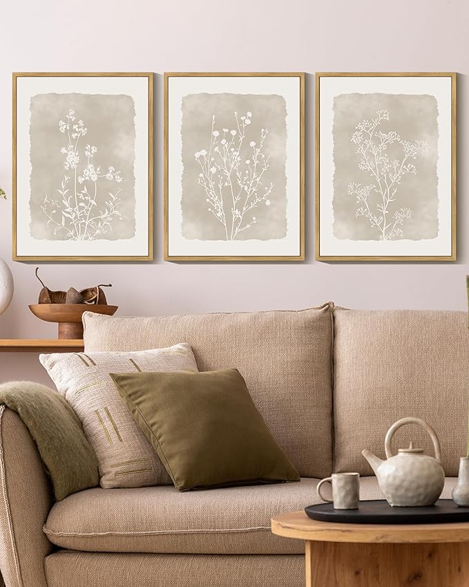 Drsoum Botanical Flower Wall Art Framed Vintage Floral Wall Prints Wildflower Neutral Rustic Bohemain Artwork Farmhouse Bedroom Ready to Hang 12x16in Natural Framed