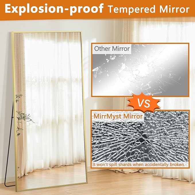 Full Length Mirror, 71"x32" Large Floor Mirror Free Standing, Gold Full Body Mirror for Bedroom Living Room Gym, Shatterproof Tempered Glass