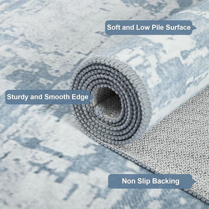 HOMORE 2x6 Runner Rug for Kitchen Hallways Runners Rugs,Blue Area Rug Non Slip Washable Rugs for Entrway Soft Abstract Carpet for Entrance Bedroom Living Room Bathroom Dorm