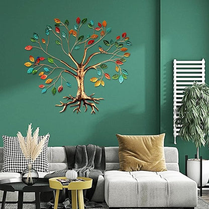 Fangoo Tree of Life Metal Wall Art Sculpture 22 x 26 inch Large Metal Tree of Life Wall Decor Wall Hanging Multi Colored Leaf Art for Living Room Bedroom Garden Porch Patio Office Home Wall Decor