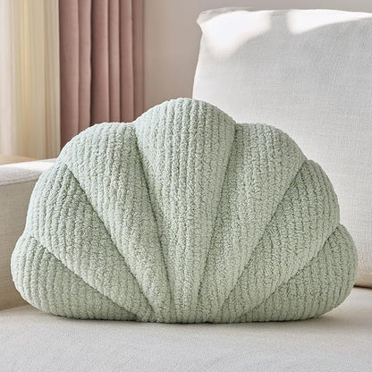 Shell Pillow, Soft Decorative Pillows for Bed Couch, Seashell Plush Throw Pillow Aesthetic Home Decor Cushion for Bedroom Living Room (Sage Green, 18 X 13 Inches)