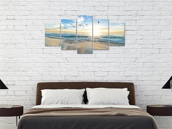 Biufo Seascape Canvas Wall Art Pictures Beach Ocean Print Painting Sea Artwork for Bedroom Living Room Office Wall Decor (X-Large)