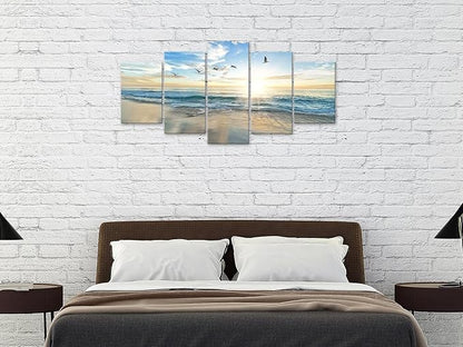Biufo Seascape Wall Art Canvas Prints Sunrise at Sea Painting Picture Beach Ocean Artwork for Office Bedroom Living Room Wall Decor (Large)