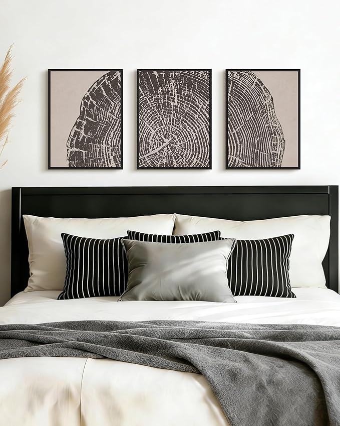 PHOPAGO Vintage Tree Rings Framed Wall Art Modern Retro Wood Stump Wall Decor Nature Farmhouse Rustic Art Prints Bedroom Home Decor - 11x14in Black Framed