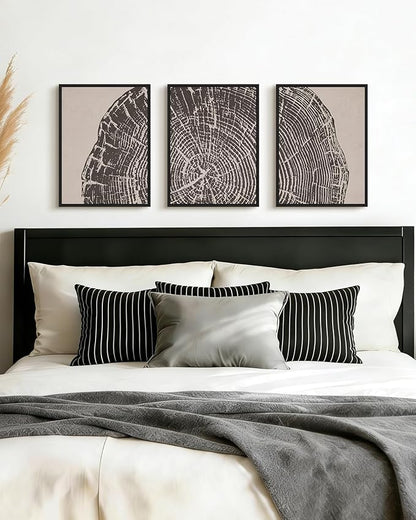 PHOPAGO Vintage Tree Rings Framed Wall Art Modern Retro Wood Stump Wall Decor Nature Farmhouse Rustic Art Prints Bedroom Home Decor - 11x14in Black Framed