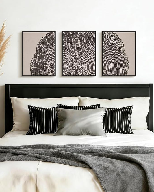 PHOPAGO Vintage Tree Rings Framed Wall Art Modern Retro Wood Stump Wall Decor Nature Farmhouse Rustic Art Prints Bedroom Home Decor - 11x14in Black Framed