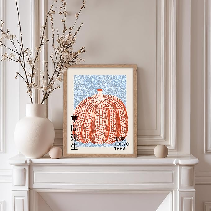 Poster Master Pumpkin Forever Print - Vintage Infinity Dots Poster - Tokyo Art - Chic Gift for Men, Women - Perfect Decor for Living Room, Bedroom, Office - 11x14 Beige Framed