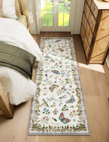 Machine Washable Kitchen Runner Rugs: 2'6"x8' Hallway Runner Stain Resistant Non Slip Low Pile Soft Carpet Runners for Hallways Indoor Entryway Kitchen Laundry Room Bedroom Bathroom Farmhouse