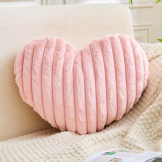 XVTRU Heart Pillows Heart Decorative Pillow Soft Fluffy Heart Shaped Pink Throw Pillows with Faux Rabbit Fur Aesthetic Room Decor Cute Pillow for Valentines Mother's Day
