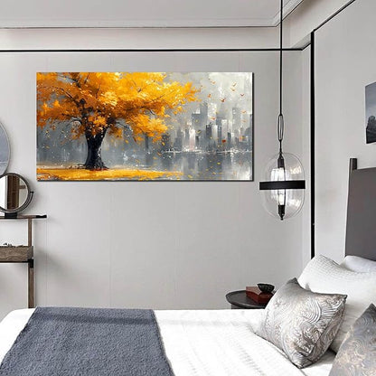 Large Yellow Tree Canvas Wall Art for Living Room Yellow and Grey Tree of Life Wall Art for Bedroom Office Modern Framed Canvas Prints Size 29x59