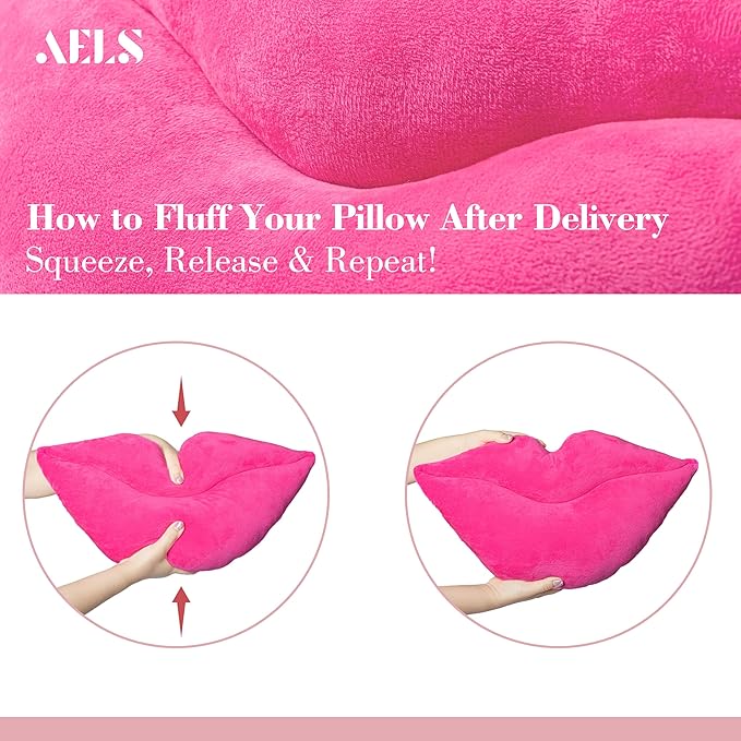AELS 3D Large Lips Throw Pillows Smooth Soft Velvet Decorative Throw Pillows Love Pillows Cute Pillow 24 X 12 inches for Couch Sofa Bed Living Room Bedroom, Vivid Pink