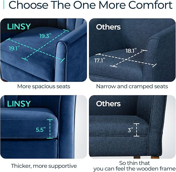 LINSY Accent Chair with Ottoman, Modern Barrel Chair Small Armchair Reading Chair with Footrest, Comfy Round Arms Chair for Living Room Bedroom Reading Room, Velvet, Blue