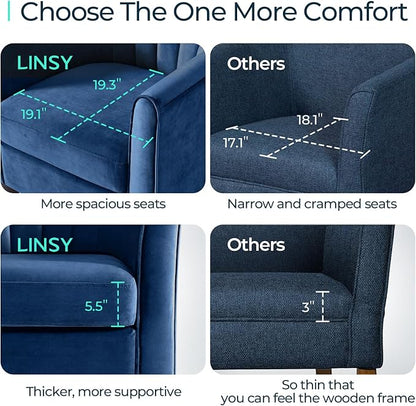 LINSY Accent Chair with Ottoman, Modern Barrel Chair Comfy Armchair Reading Chair with Footrest, Round Arms Chair for Living Room Bedroom Reading Room, Velvet, Blue