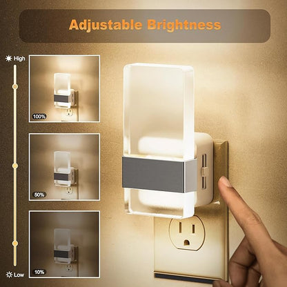 JandCase Night Lights Plug into Wall, Dusk to Dawn Sensor, 3000K Soft White LED, Acrylic Bubble Design, 0-100lm Adjustable Brightness, 2-Pack for Bedroom, Bathroom, Living Room, Hallway