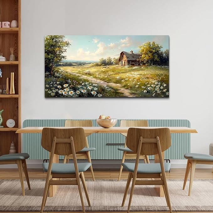 KELIYUAN Large Wall Decor Canvas For Living Room Wall Art For Bedroom Office Wall Decor Vintage Country Field Painting Pictures Decoration Artwork Farmhouse Home Decor Mural Aesthetics 24"x48"