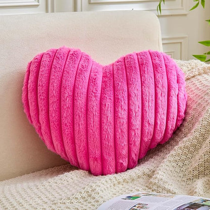XVTRU Heart Pillows Heart Decorative Pillow Soft Fluffy Heart Shaped Hot Pink Throw Pillows with Faux Rabbit Fur Aesthetic Room Decor Cute Pillow for Valentines Mother's Day