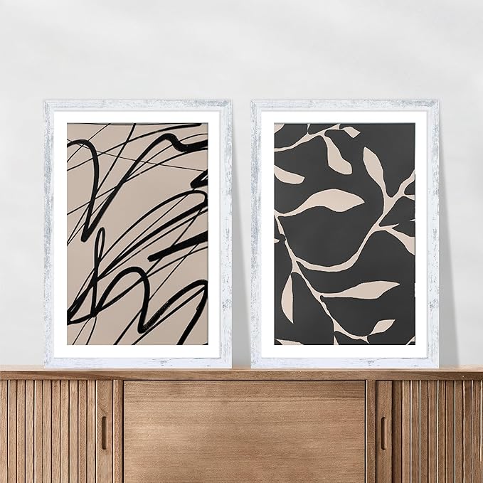 iRahmen 18x24 Picture Frame Set of 2 with Plexiglass, Distressed White Wood Poster Frame Display Picture 16x20 with Mat or 18 x 24 Without Mat for Photo Gallery Wall Mounting