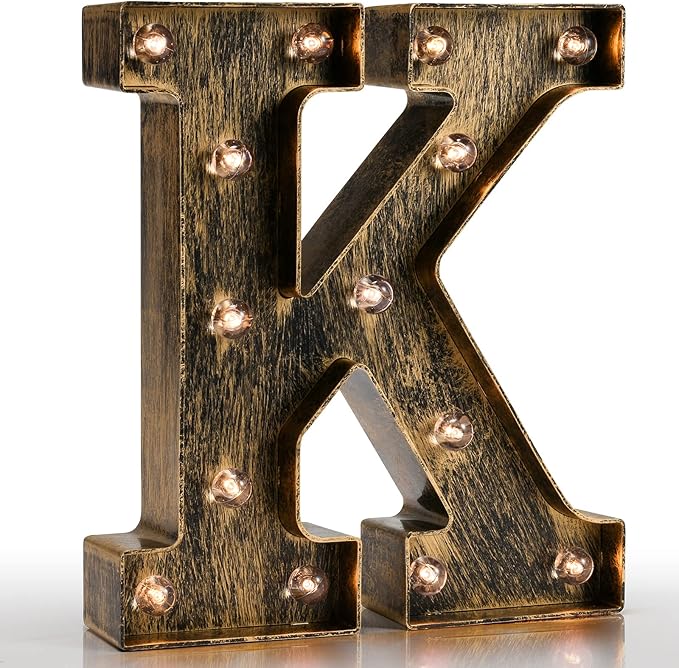 Pooqla Vintage Light Up Marquee Letters with Lights – Illuminated Industrial Style Lighted Alphabet Letter Signs - Coffee Bar Apartment Bedroom Wall Home Initials Decor A-Z
