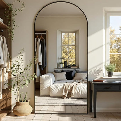 Full Length Mirror, 76"x34" Arched Full Body Mirror, Floor Mirrors with Stand, Body Mirrors Standing Hanging Leaning Against Wall,Aluminum Frame Mirrors for Bedroom Cloakroom,Living Room,Black