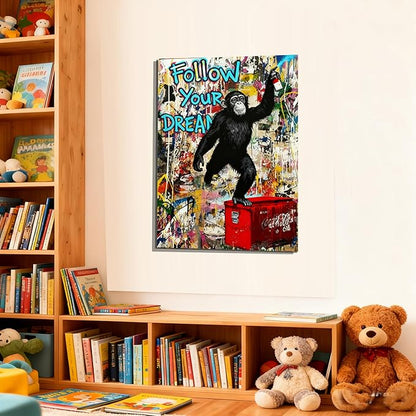 16x24 Graffiti Street Art Gorilla Canvas Wall Decor Urban Pop Funny Picture Monkey Framed Gallery Street Posters Teen Boys Bedroom Pictures Kids Room Prints Men Office Home Decoration