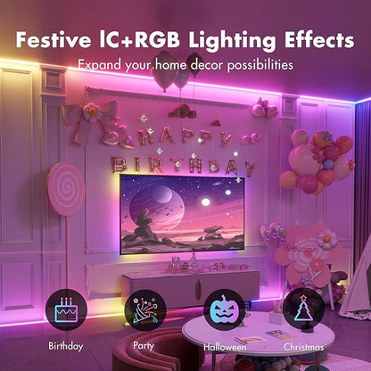 Led Lights for Bedroom 166FT Smart IC+RGB, Music Sync Color Changing Strip Lights, 24Key Remote+App Control Light Strip for BedHead,Underbed,Ceiling,Background Wall(2Rolls of 83FT)