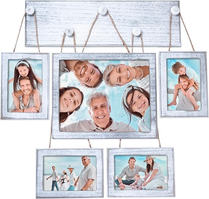 Collage Picture Frames Set of 5 for Wall – Rustic White Farmhouse Gallery Wall Frames with HD Plexiglass, Includes 4x6 & 8x10 Photo Frames, Vintage Wall Decor for Living Room, Bedroom & Home